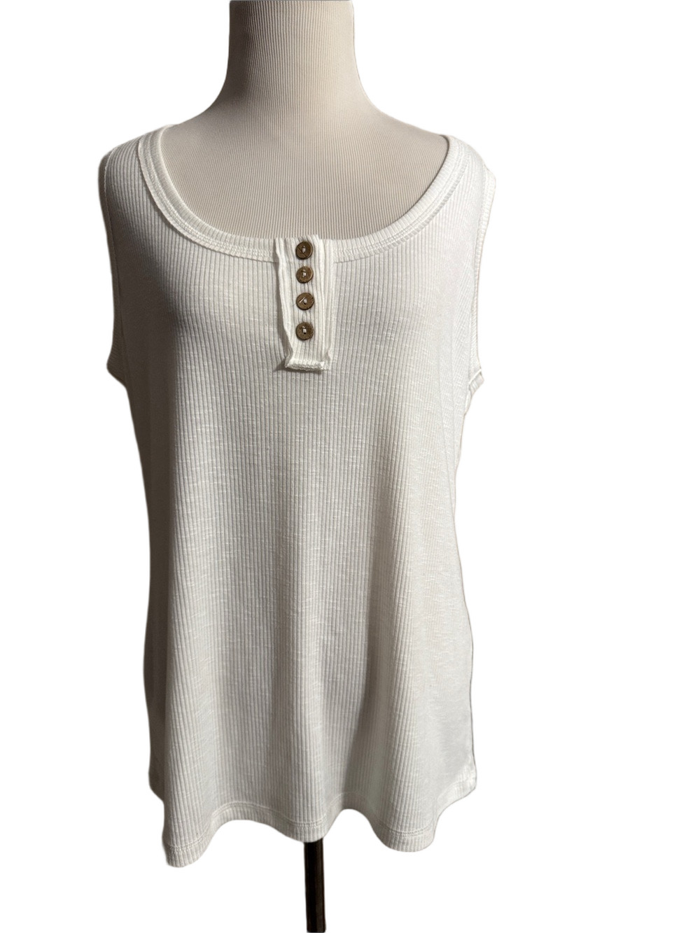 Sunbs Classic White Ribbed Henley Tank Top